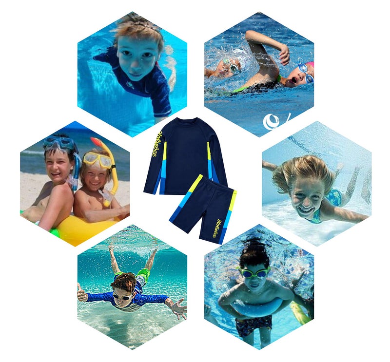 KID1234 Boys Swimsuits Rash Guard Bathing Suit Long Sleeve Swim Sets 2 Piece Swimsuits for Boys Size 5-14 Years Dark Blue - Image 4